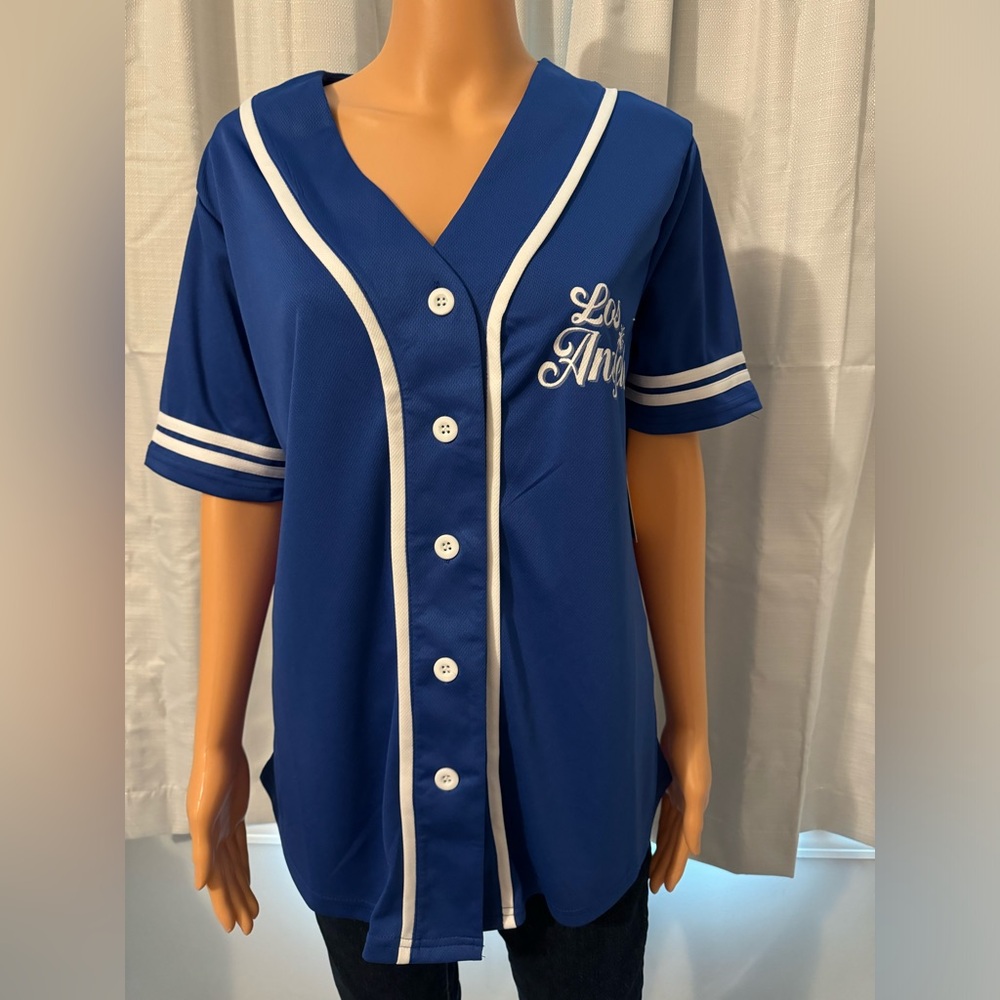 Great Love Theory size M royal blue button up Los Angeles 96 jersey NWT